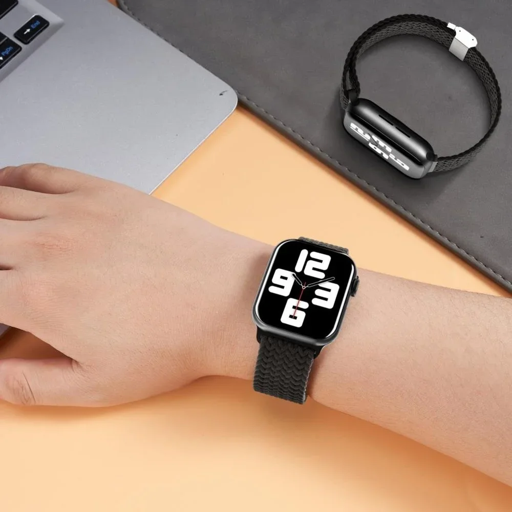 NEW Adjustable Black Braided Solo Loop For Apple Watch